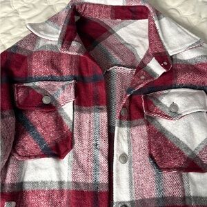 Dark red and white plaid jacket